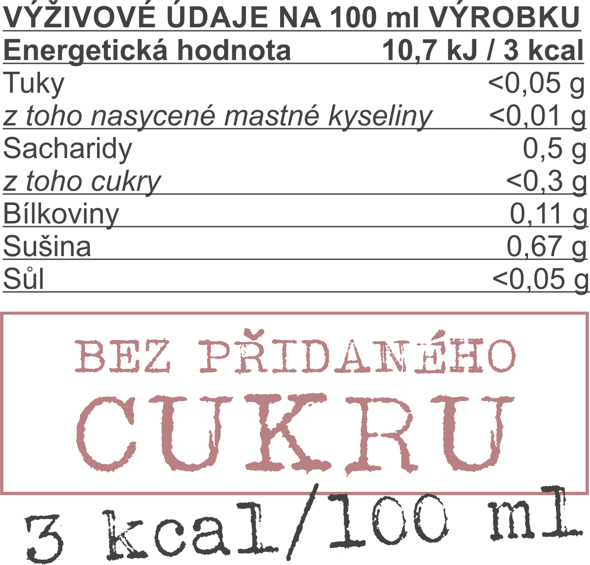 výživové hodnoty - nápoj